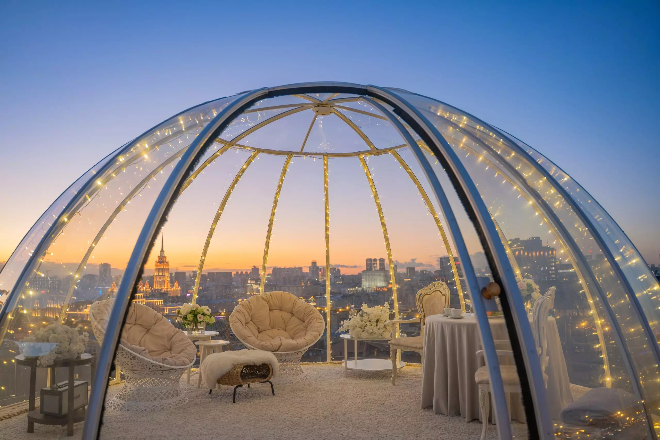 Сферический панорамный купол с дизайнерским интерьером